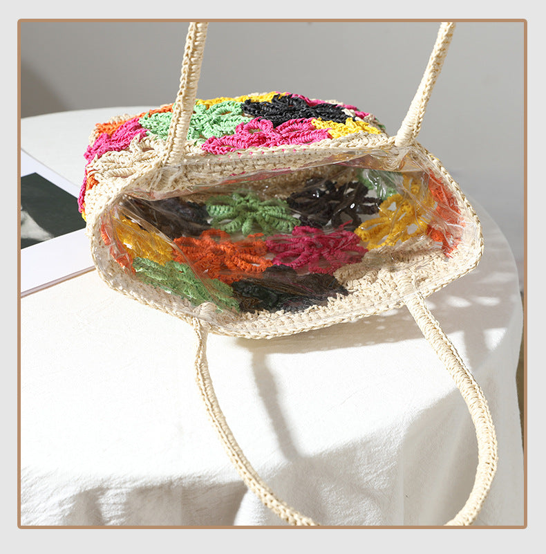 Bohemian Hollow Flower Woven Tote Bags For Women Summer Colors Flowers Straw Shoulder Bag Women's Bag Beach Straw Women Handbags