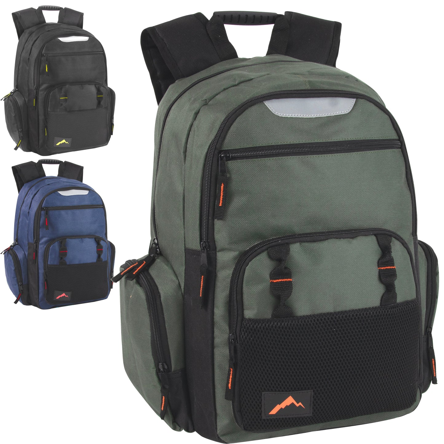 Wholesale 18 Inch Reflective Multi Pocket Backpack With Latop Section -  3 Colors