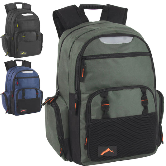 Wholesale 18 Inch Reflective Multi Pocket Backpack With Latop Section -  3 Colors