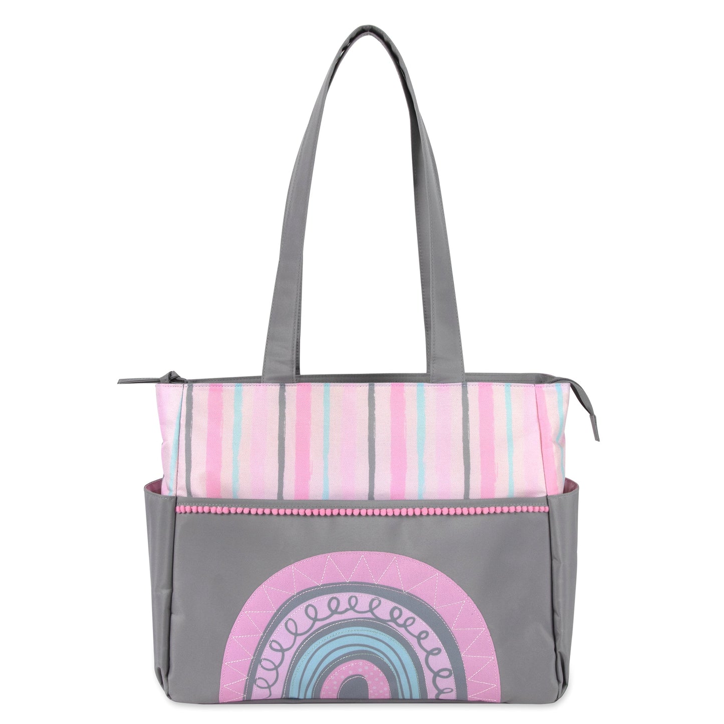 Baby Essentials Diaper Bag Tote 5 Piece Set Pink Rainbow Themed