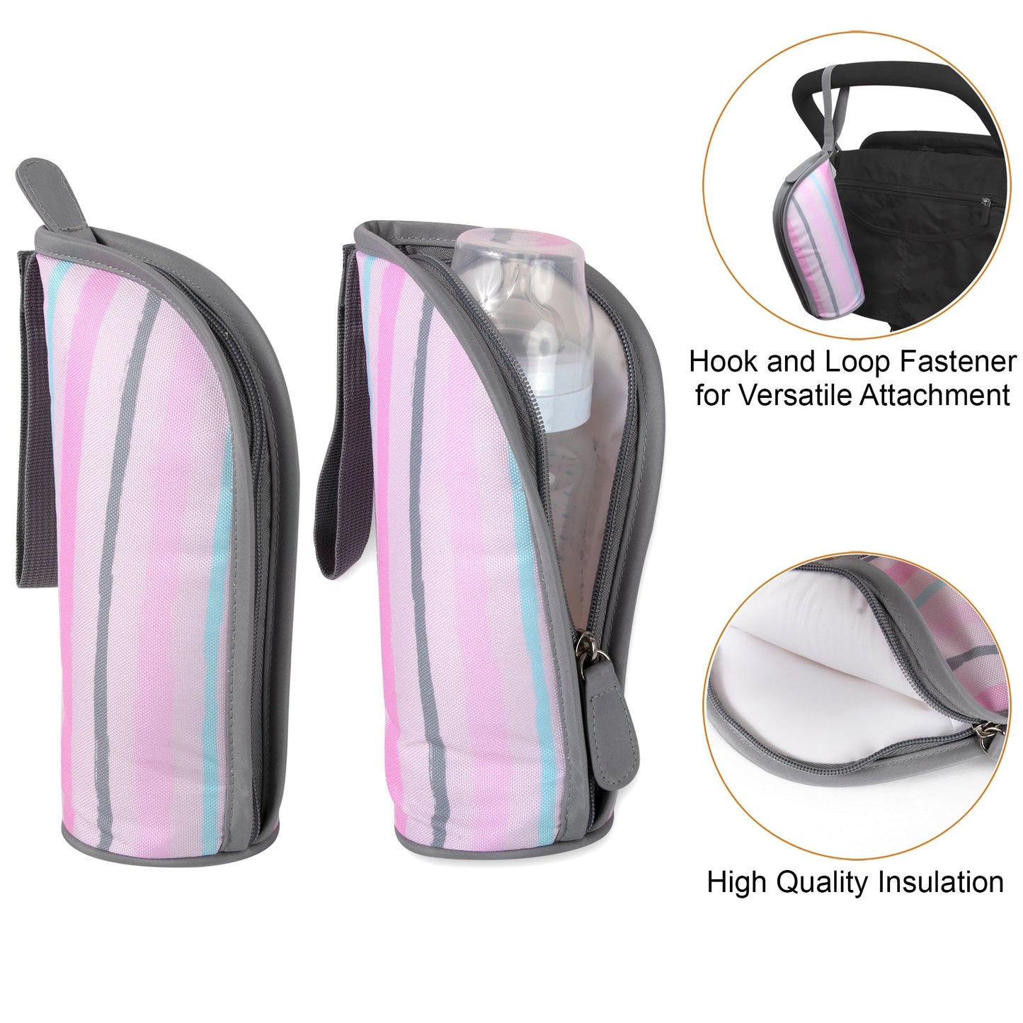 Baby Essentials Diaper Bag Tote 5 Piece Set Pink Rainbow Themed