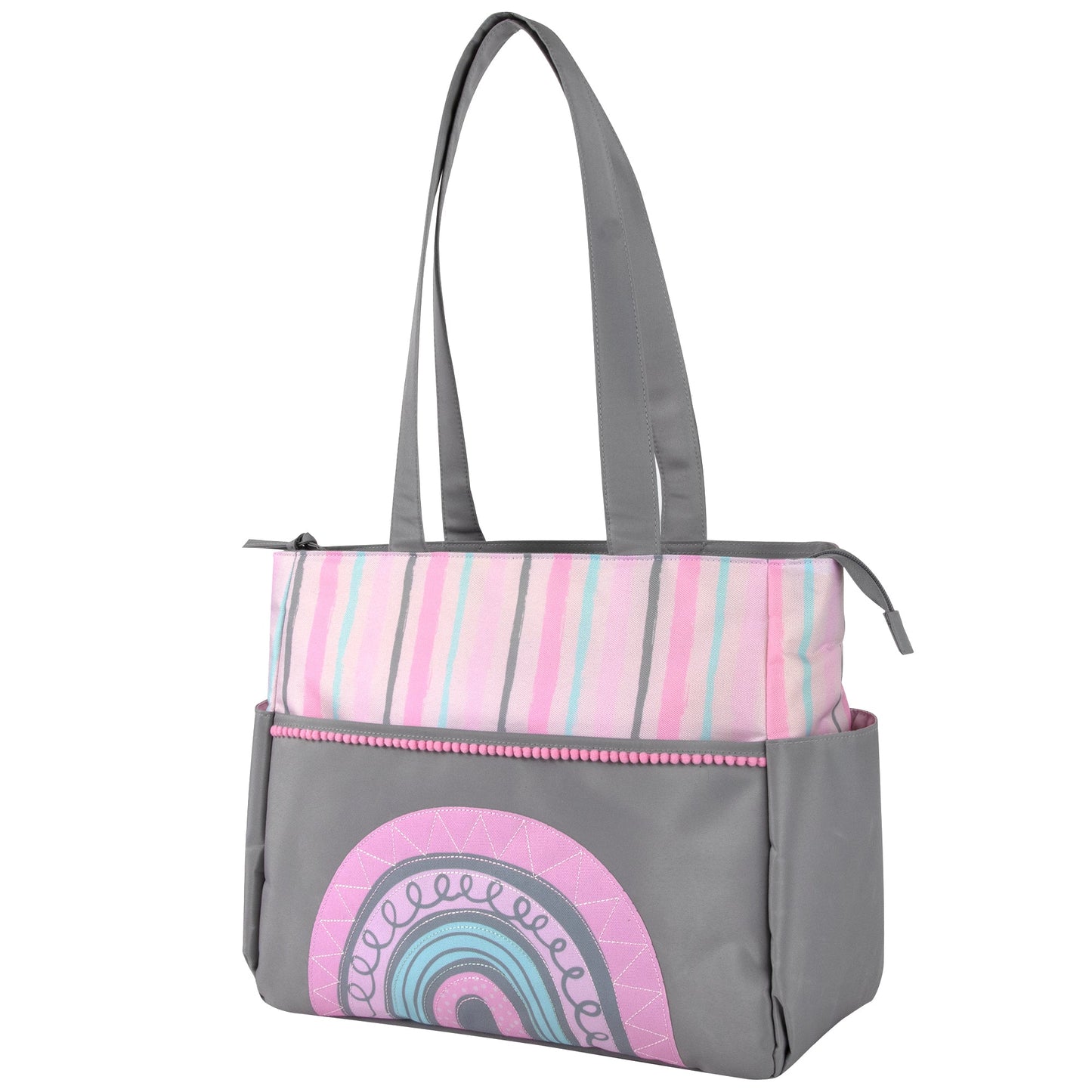Baby Essentials Diaper Bag Tote 5 Piece Set Pink Rainbow Themed