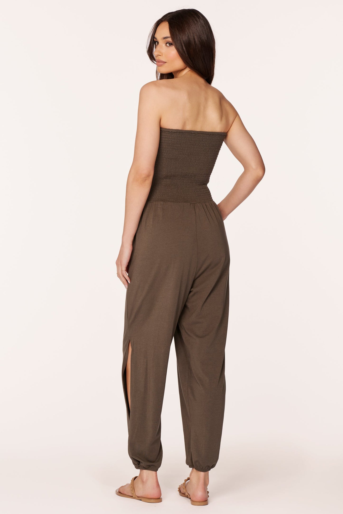 SMOCKED TOP SPLIT LEG JUMPSUIT