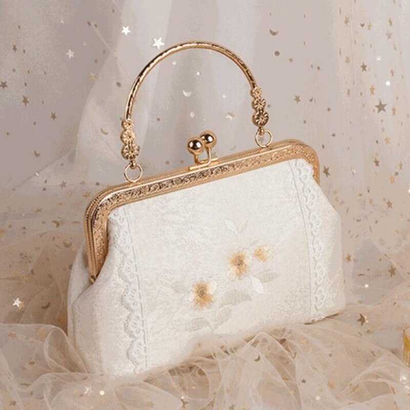 Kylethomasw Chinese Style Embroidered Handbag for Women Vintage Metal Frame Evening Bags Kiss Lock Qi Pao Clutch Bag Female Ethnic Purses