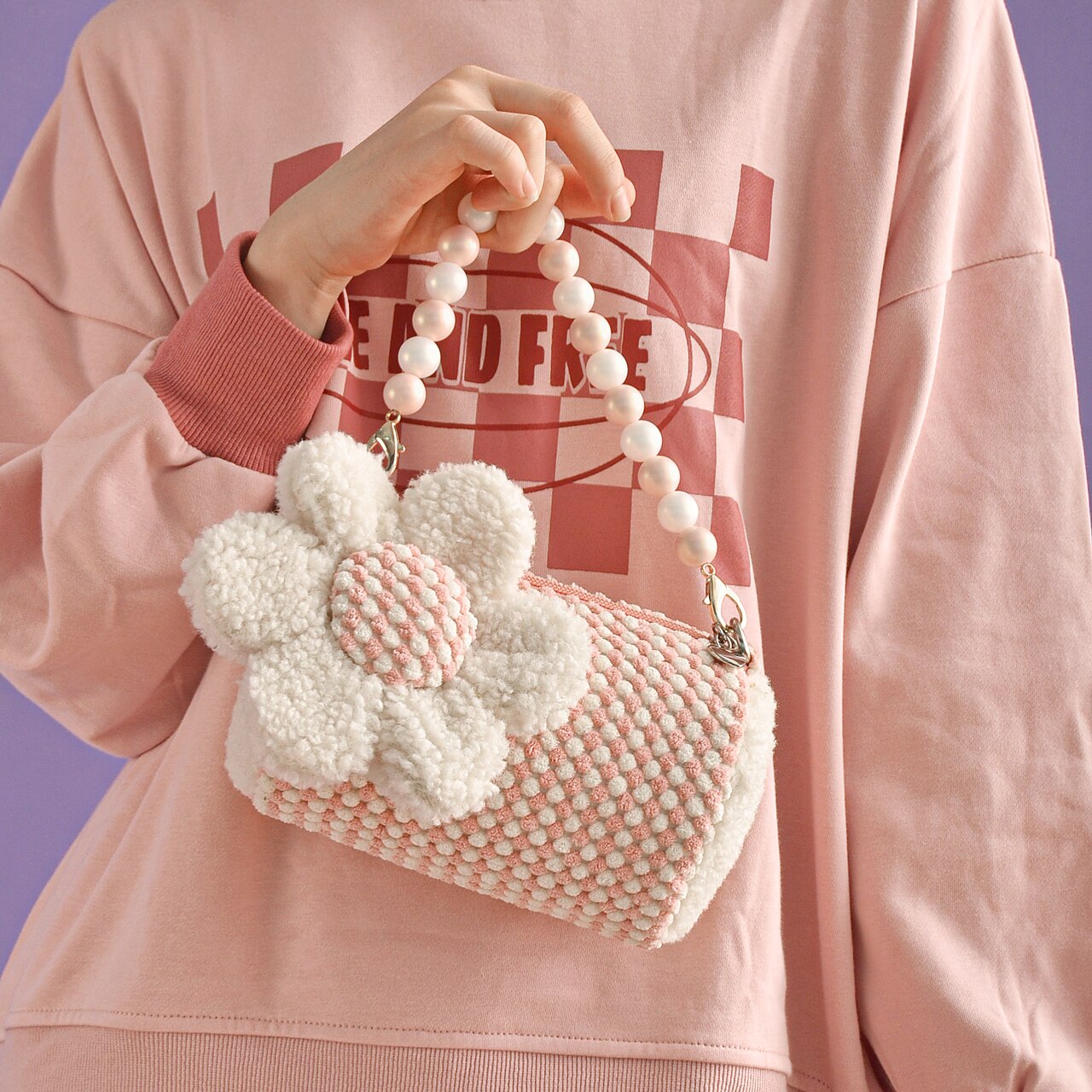 Winter Fur Plush Bucket Bag For Women Flower Design Flora Handbag Female Beading Crossbody Bag Ladies High Quality Lovely Purses