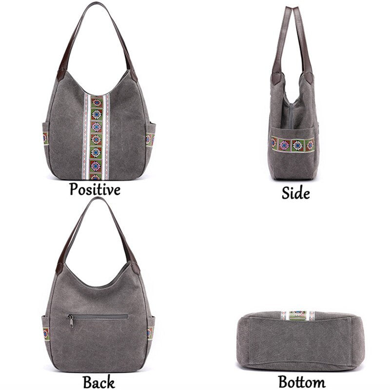 Canvas Printing Hand Bags for Women Casual Large Hobo Shoulder Tote Handbags Female Portable Cloth Pocket Zipper Big Shopper Bag