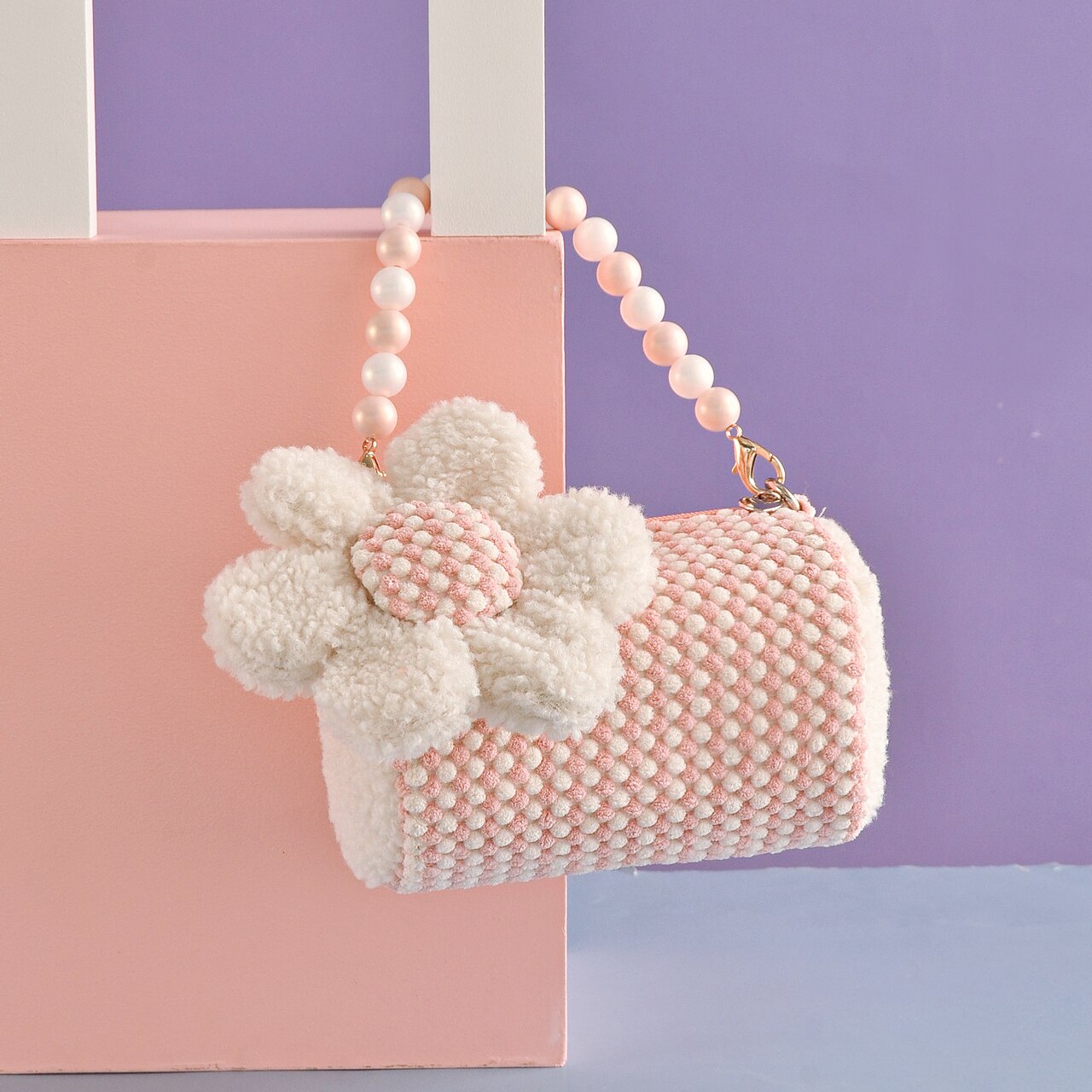Winter Fur Plush Bucket Bag For Women Flower Design Flora Handbag Female Beading Crossbody Bag Ladies High Quality Lovely Purses