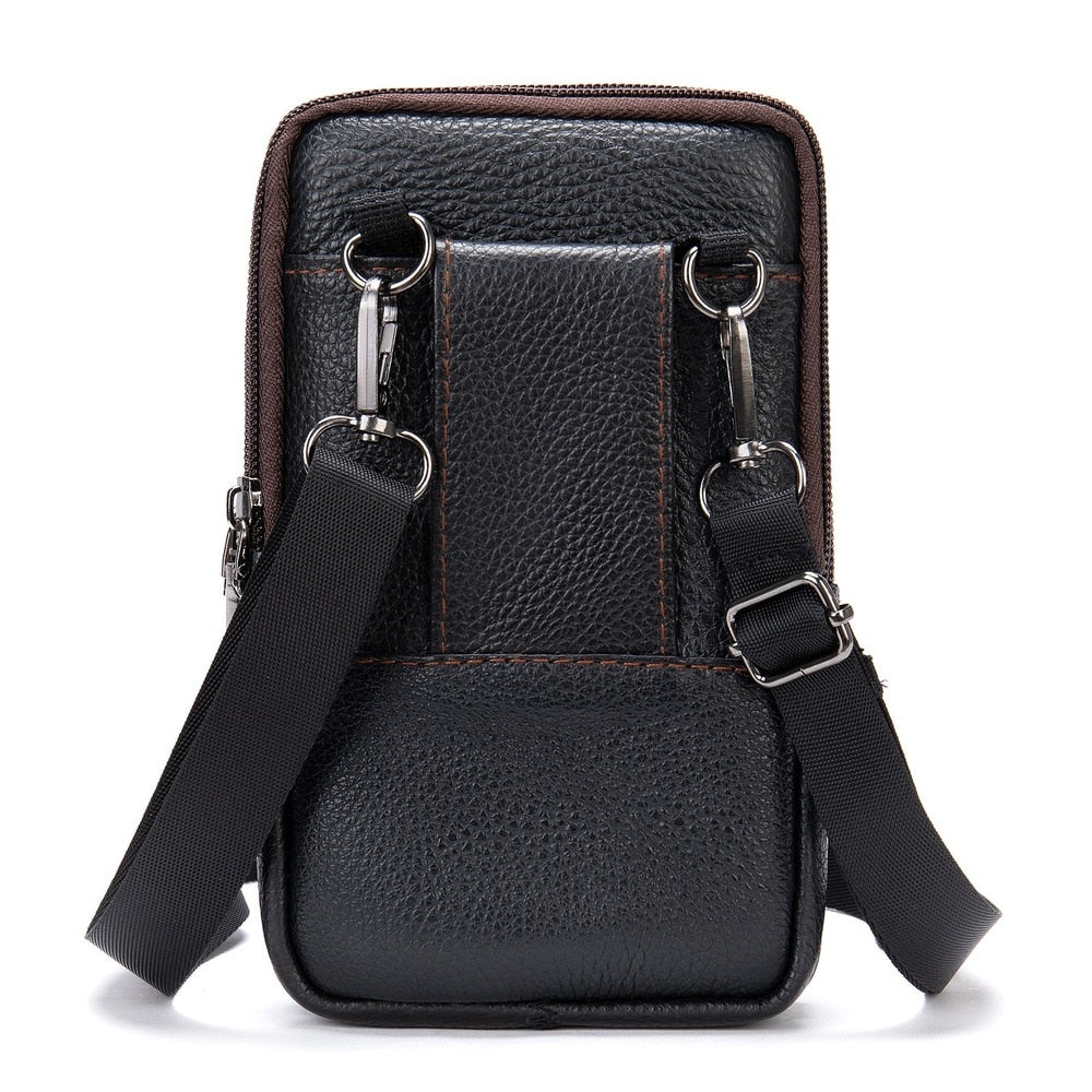 Men's Genuine Leather Mobile Phone Mini Waist Bag Belt Pockets Fanny Packs Bag for Men Crossbody Cell Phone Cigarette Bag 2022