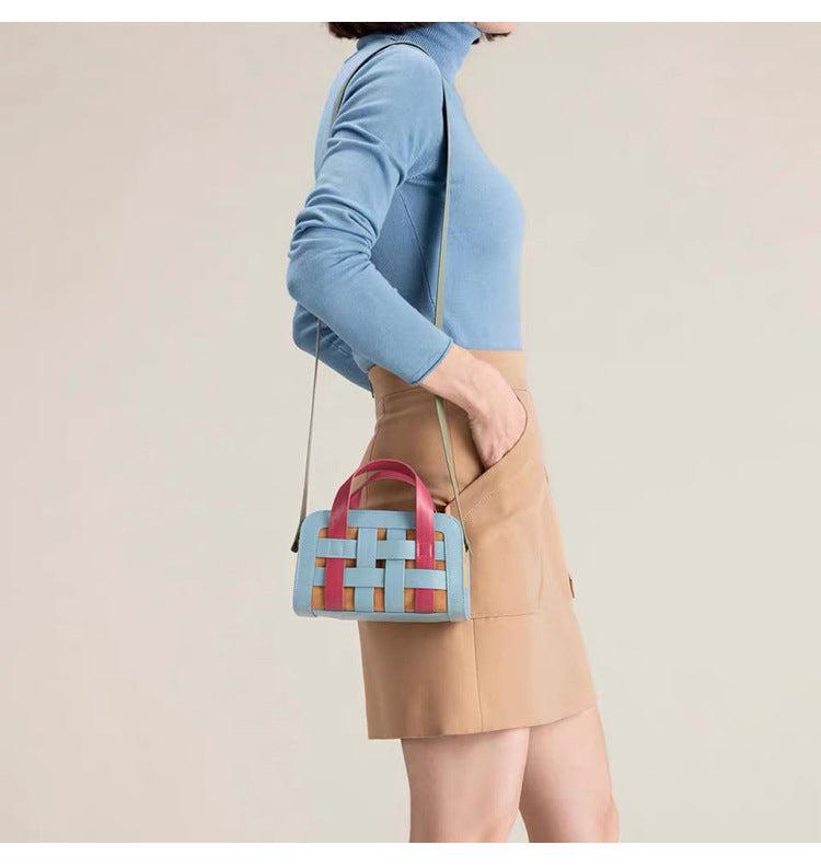 Square Mini Shoulder Bag, Crossbody Handbag With Handles, Foldover Faux Leather Small Size, Patch Mini Bags For Women