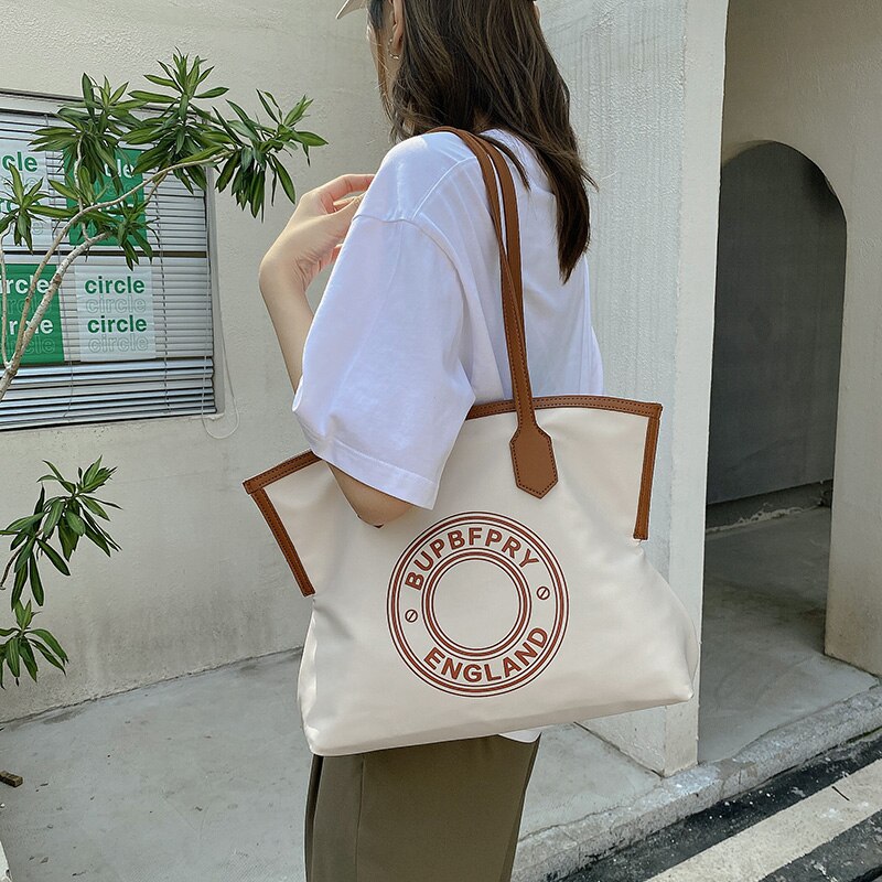 Letters Printed Nylon Tote Bags for Women Big Shoulder Bag Large Travel Handbag for Women Simple Fashion Lady Practical Handbags