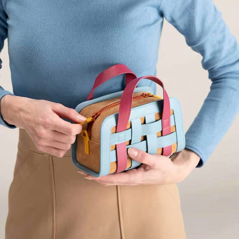 Square Mini Shoulder Bag, Crossbody Handbag With Handles, Foldover Faux Leather Small Size, Patch Mini Bags For Women