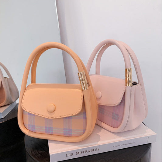 PU Leather Handbags for Women  Luxury Designer Shopper Wallet Fashion Color plaid Metal Ring Decoration Joker Crossbody Bags