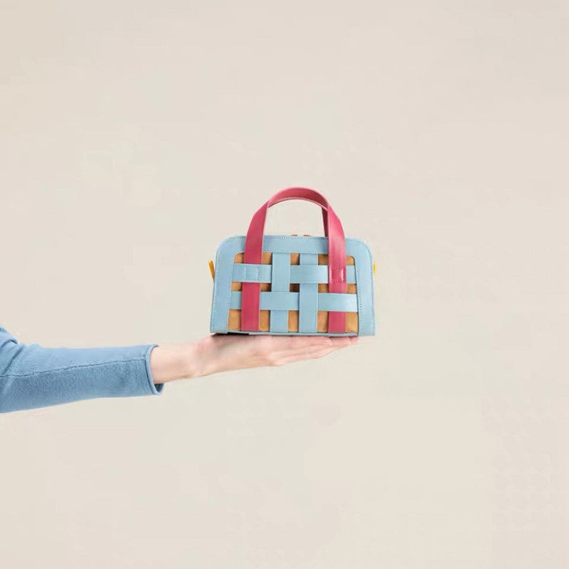 Square Mini Shoulder Bag, Crossbody Handbag With Handles, Foldover Faux Leather Small Size, Patch Mini Bags For Women
