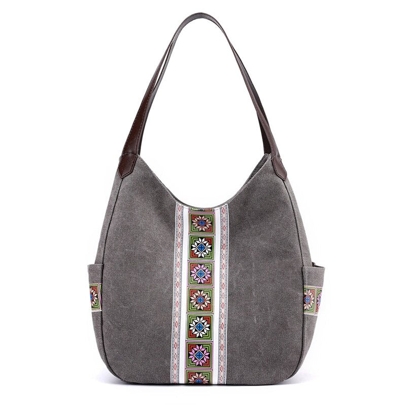 Canvas Printing Hand Bags for Women Casual Large Hobo Shoulder Tote Handbags Female Portable Cloth Pocket Zipper Big Shopper Bag