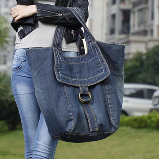 Kylethomasw Ladies large capacity casual jeans handbag multi functional denim hand tote fashion leisure shoulder bag walking shopping bag
