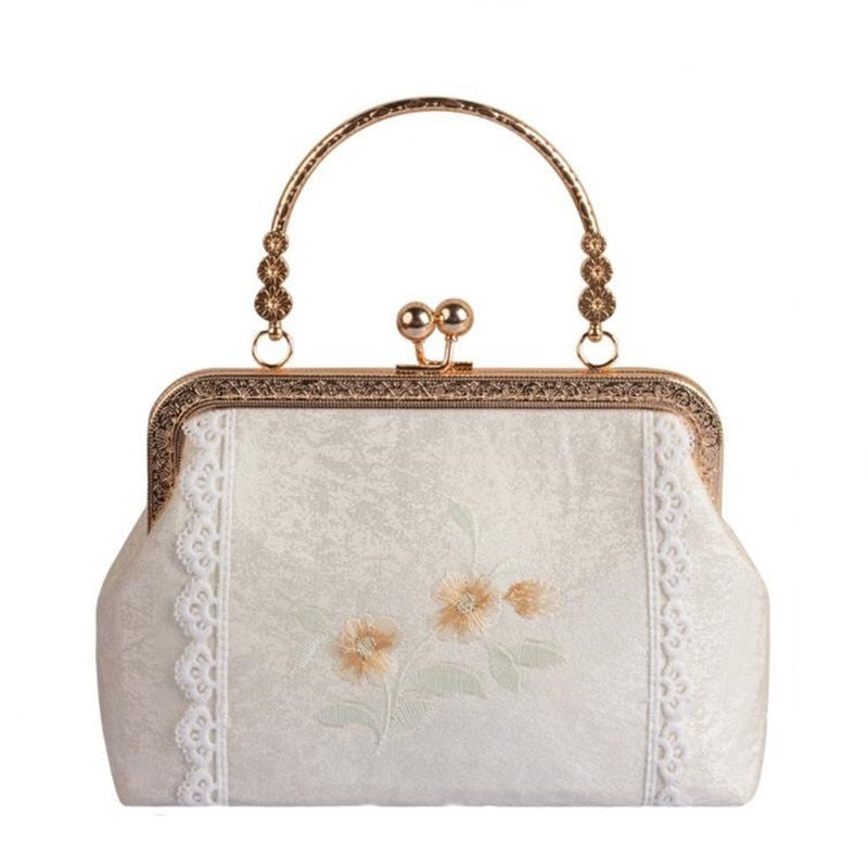 Kylethomasw Chinese Style Embroidered Handbag for Women Vintage Metal Frame Evening Bags Kiss Lock Qi Pao Clutch Bag Female Ethnic Purses