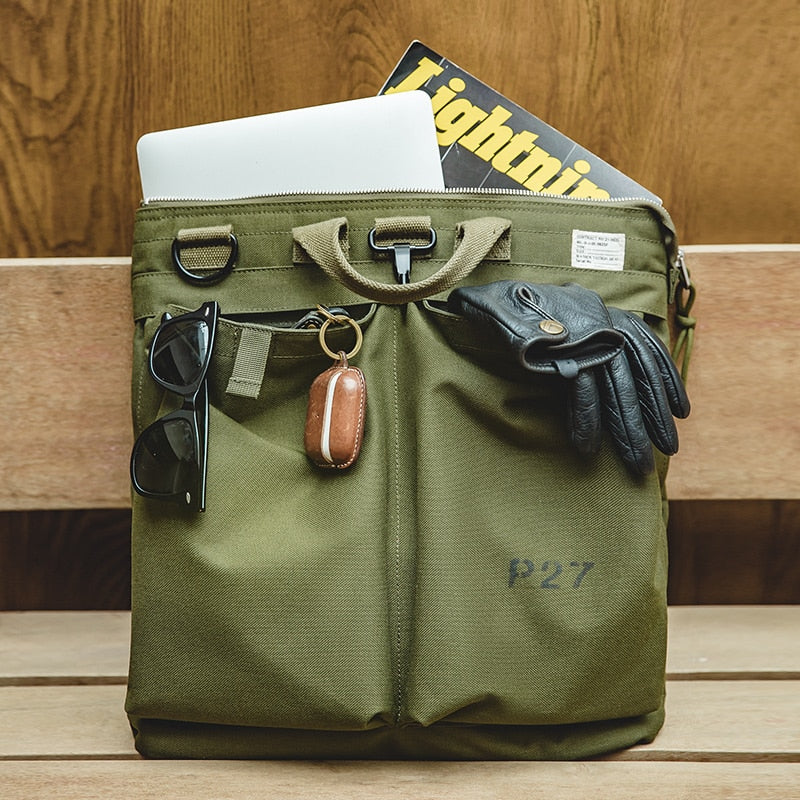 Maden Men Flyer Helmet Bag Tactical Gear Helmet Carry Protection Bag Multi-pocket Computer Laptop Hand Bag Single Shoulder Bag