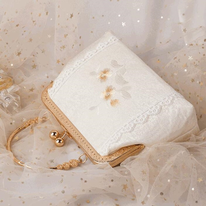 Kylethomasw Chinese Style Embroidered Handbag for Women Vintage Metal Frame Evening Bags Kiss Lock Qi Pao Clutch Bag Female Ethnic Purses