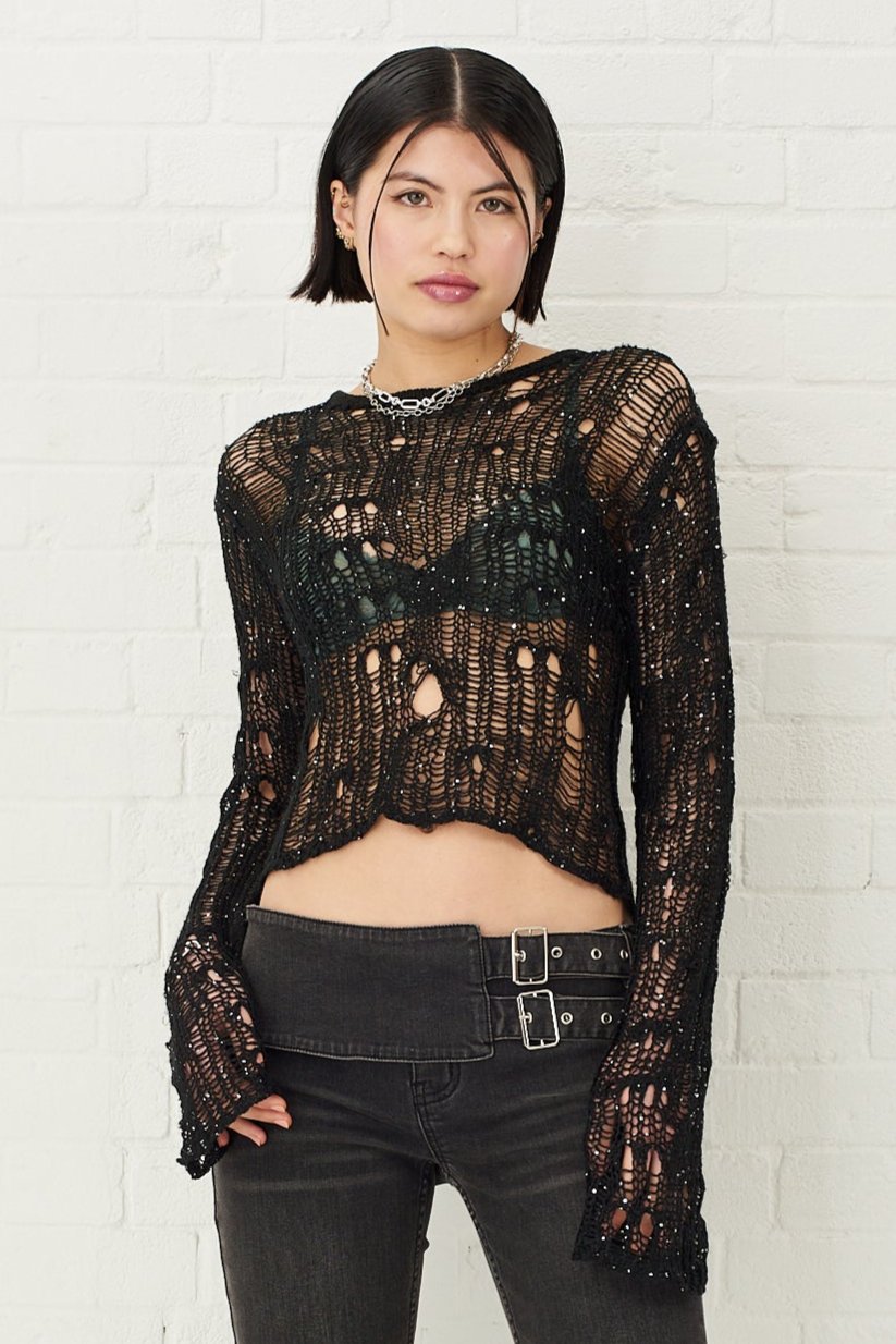Minx Sequin Sheer Knit Top