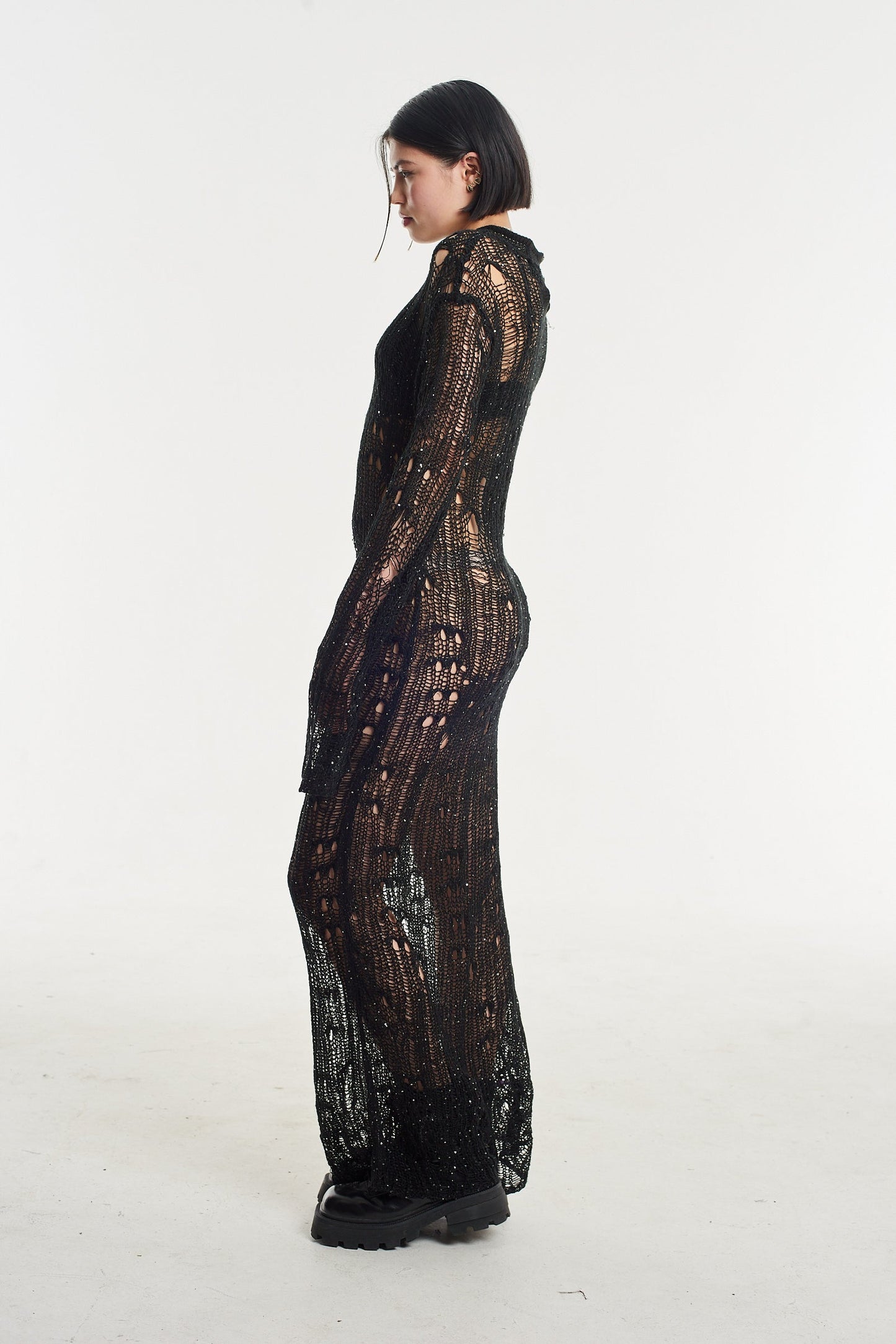 Jinx Sequin Sheer Black Maxi Dress