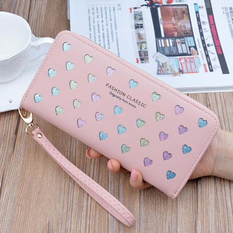 Luxury Women's Wallet New Long Zipper Handbag Mobile Phone Wallets Large Capacity Heart Hollowed Out Coin Purse Clutch Wallet