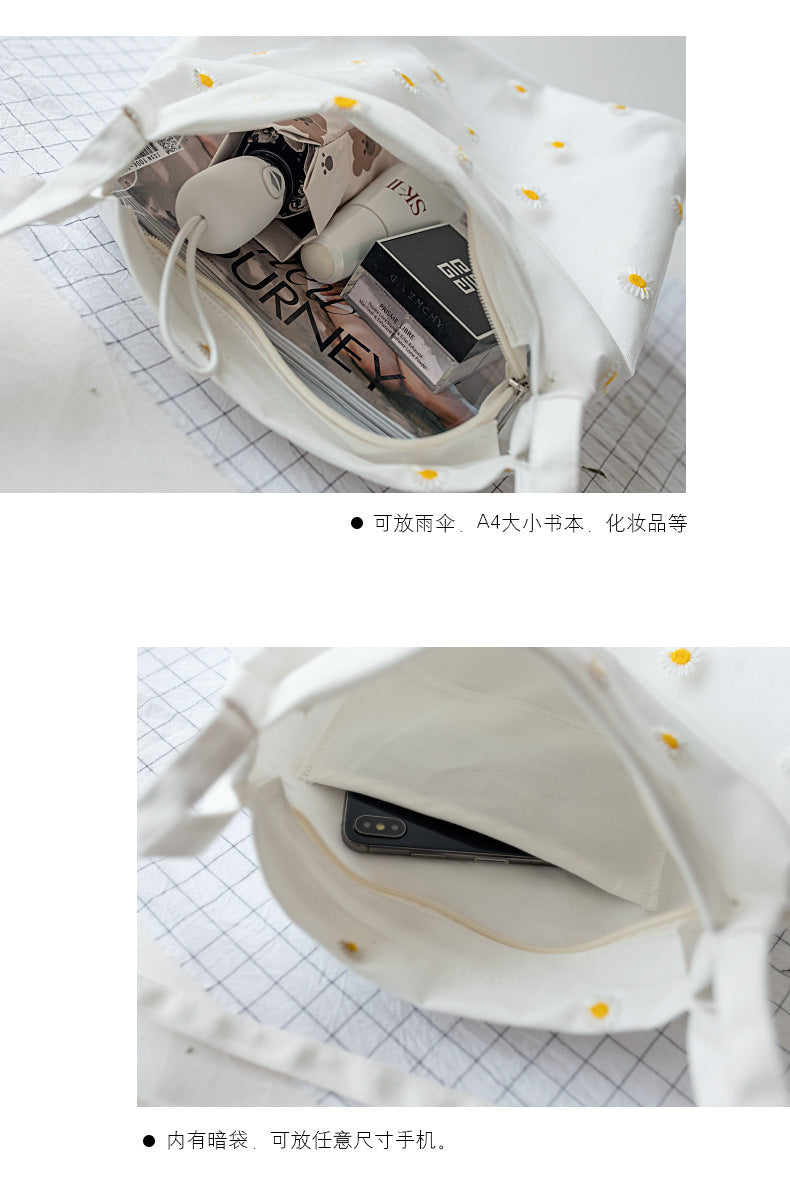 Canvas Bags for Women 2022 Shopper Designer Handbag Girls Casual Embroidery with Daisy Crochet Small Cute Mesh Shoulder Tote Bag