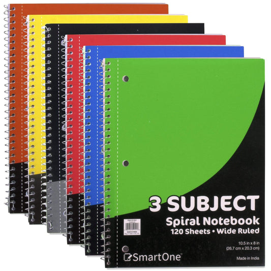3 Subject Notebook, Wide Ruled - 120 Sheets